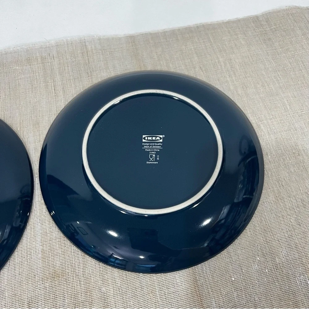 IKEA Salad Plates Lot of Two Elegant Cobalt Blue Glazed Size 8